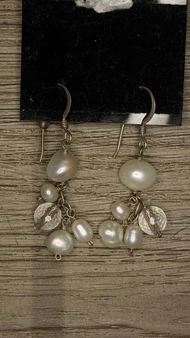 Silpada Vintage Freshwater Pearl Crystal Sterling Silver Drop Dangle Earrings